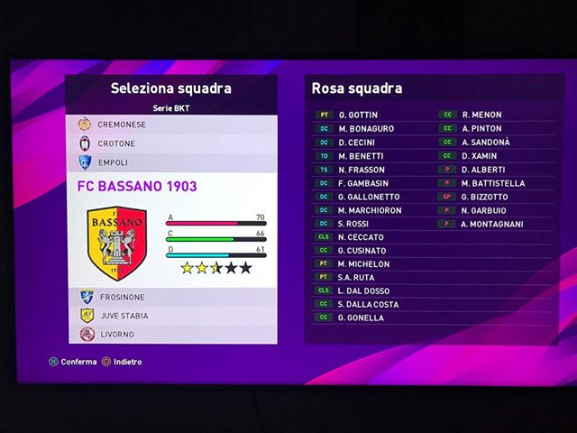 FC BASSANO 1903 TRA LE SQUADRE DEL VIDEOGIOCO PES 2020