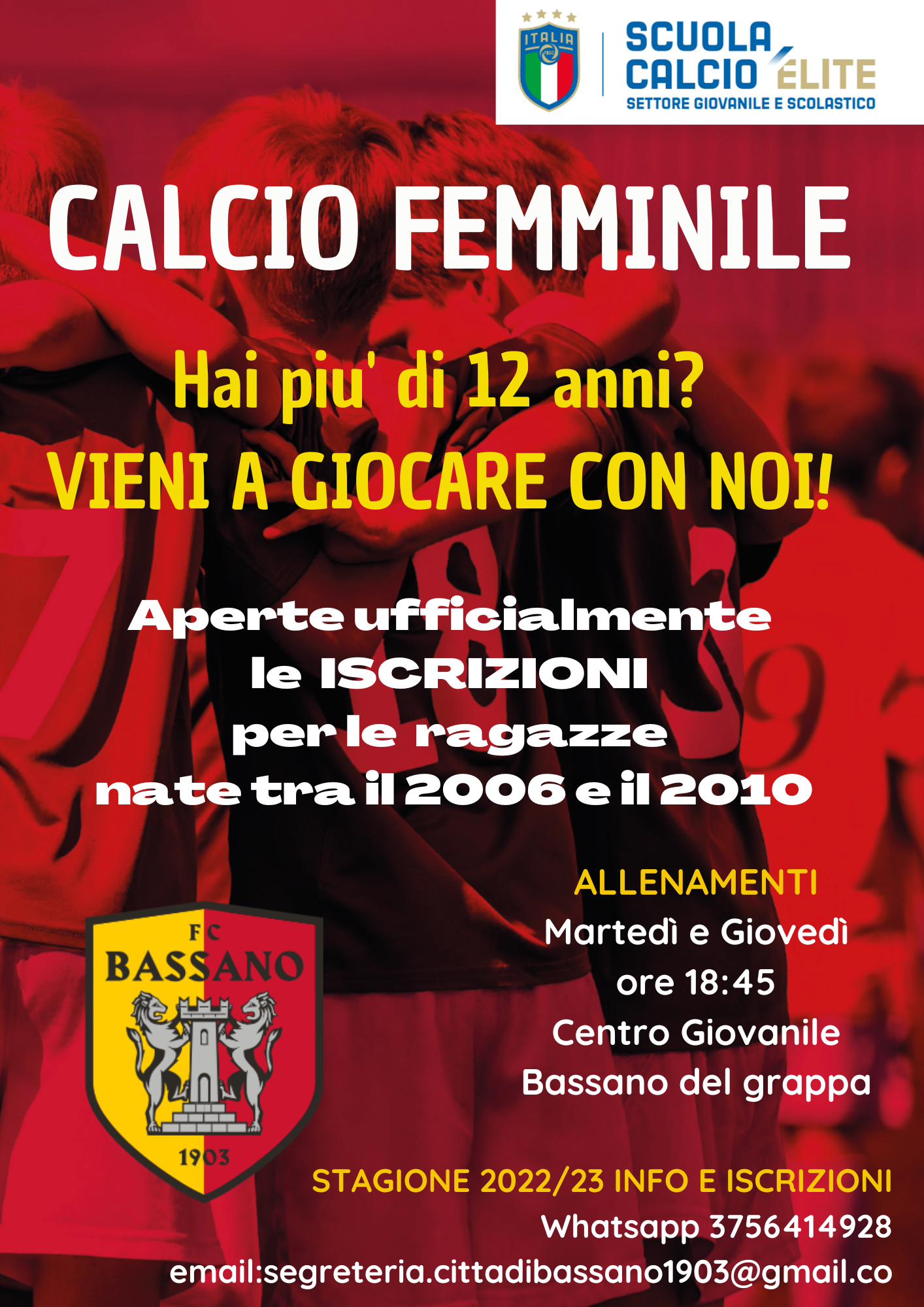 FEMMINILE: APERTE LE ISCRIZIONI