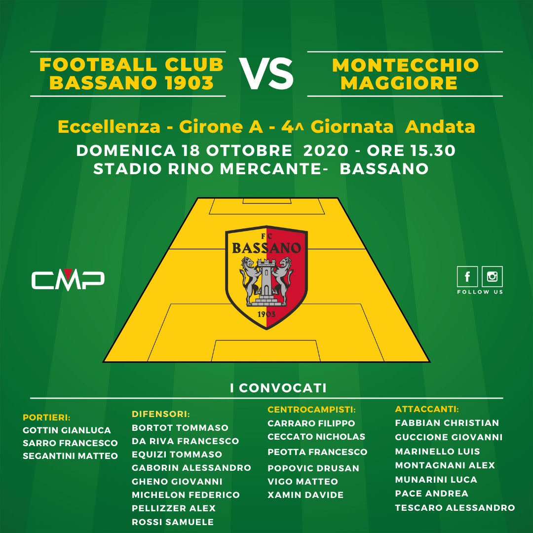 FC BASSANO 1903 - U.C. MONTECCHIO MAGGIORE:  I CONVOCATI