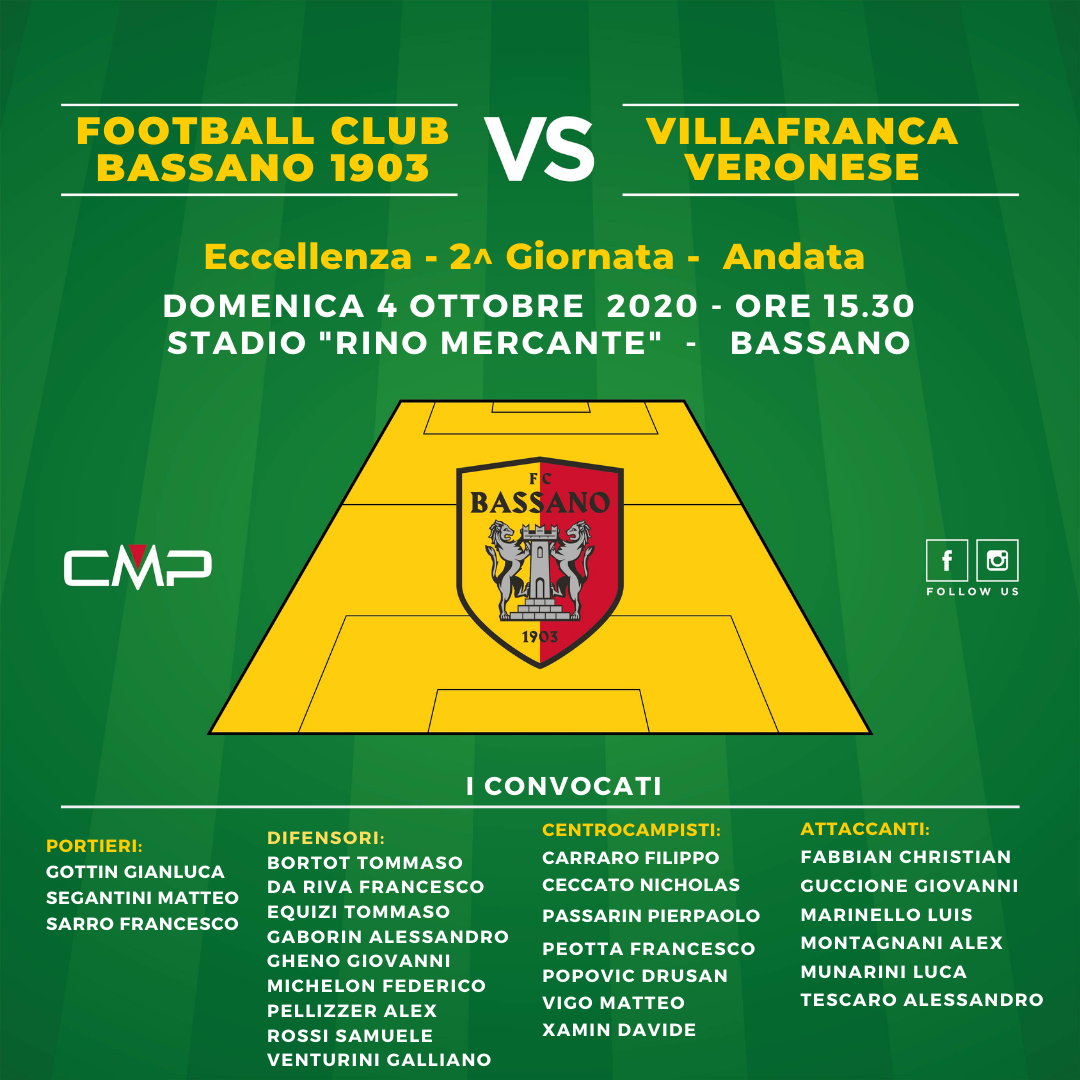 FC BASSANO 1903 - VILLAFRANCA VERONESE :  I CONVOCATI