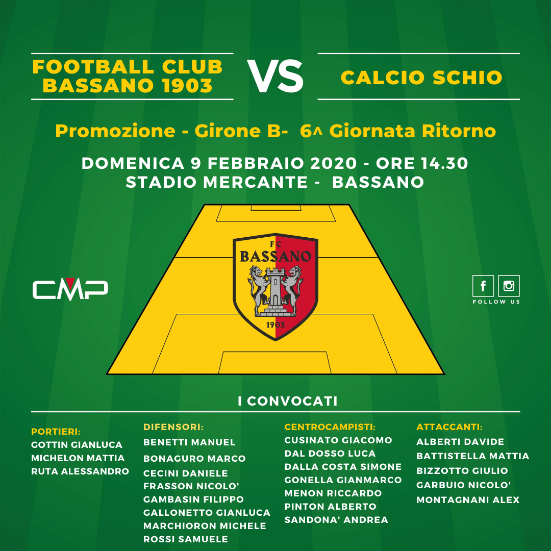 FC BASSANO 1903 – CALCIO SCHIO: I CONVOCATI