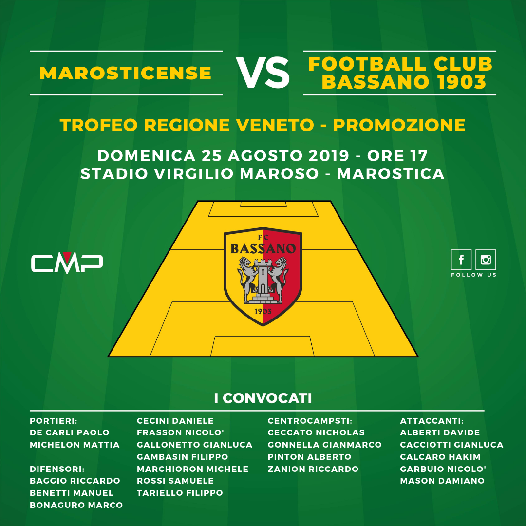 TROFEO REGIONE VENETO MAROSTICENSE – FC BASSANO 1903 : I CONVOCATI