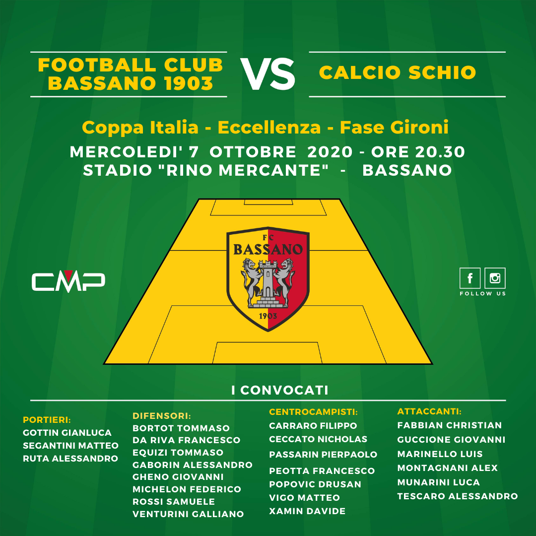 FC BASSANO 1903 - CALCIO SCHIO :  I CONVOCATI